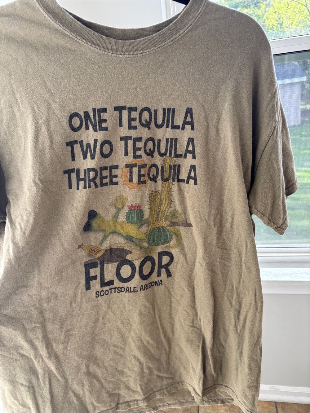 Graphic Tee - "One Tequila Two Tequila Three Tequila Floor" - Beige